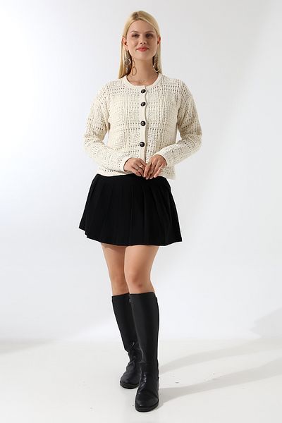 Devinka Women's Buttoned Box Patterned Knitwear Cardigan