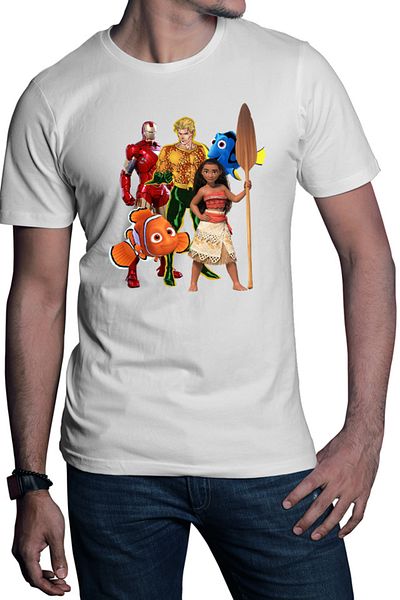 OEM Men's T-shirt Aquaman Ocean Moana Nemo Ironman Find Peace