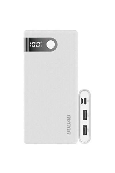 DUDAO Външна батерия 2xUSB/USB-C/MiniUSB-A, 10000 mAh, LED екран, бяла