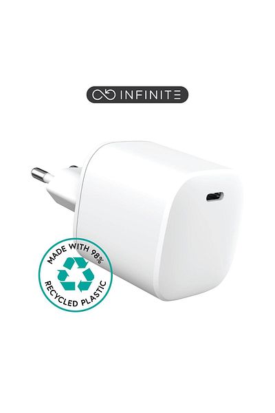 Inna marka Ładowarka USB-C eSTUFF INFINITE EU PD 45W GaN, biała, z 98% recyklingowanego tworzywa, ES637045