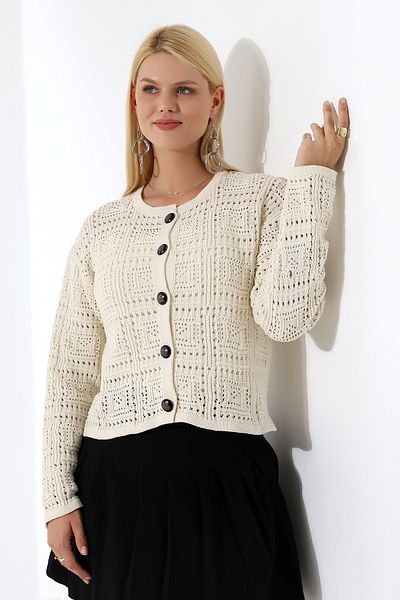 Devinka Women's Buttoned Box Patterned Knitwear Cardigan