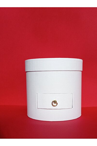 KERİBOX BEYAZ ÇEKMEÇELİ SİLİNDİR KUTU ÇAP:18 YÜKSEKLİK :17 CM