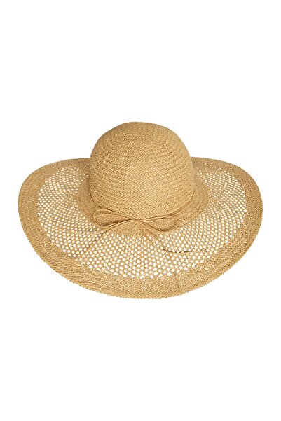 ESOTIQ Pălărie de vară din paie pentru femei, țesută cu plasă și panglică rot...