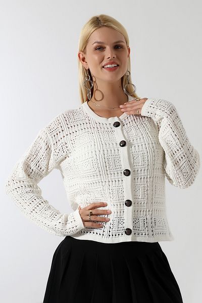 Devinka Women's Buttoned Box Patterned Knitwear Cardigan