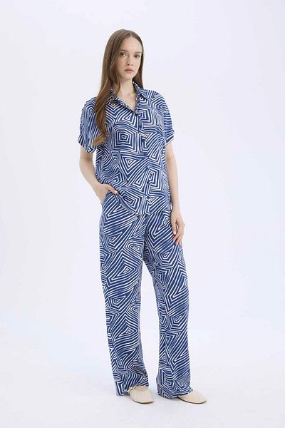 DeFacto Regular Fit Patterned Stretch Waist Straight Leg Pants D8844Ax25Sp