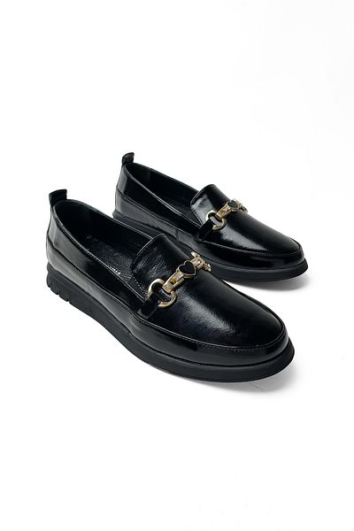 RABU Size 1 Narrow Fit Black Patent Leather Women's 100% Genuine Leather Hidden Internal Wedge Heeled Moccasin Loafer