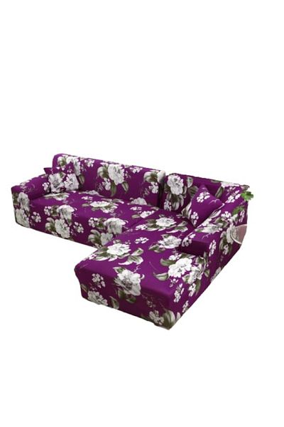 OEM Husă elastică pentru canapea modulară de colț, Comfort, imprimeu floral, violet-alb