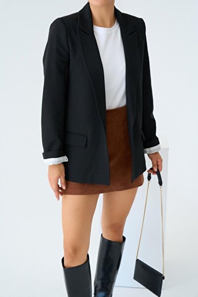 ETİLER COLLECTION Jachetă cu căptușeală cu dungi - neagră