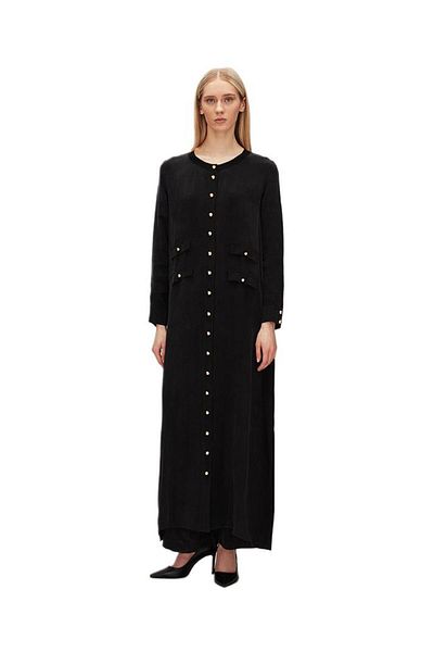 MISS DALIDA Black Round Neck Button Detailed Cupro Tunic T25Y-6067