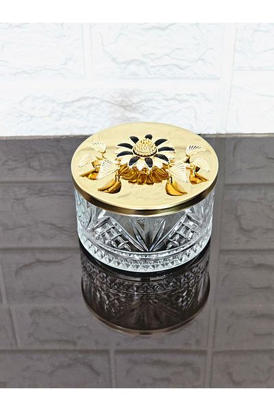 atabey home collection وعاء سكر 6 قطع مع غطاء ذهبي ووعاء حلوى ديزي أسود ووعاء تقديم