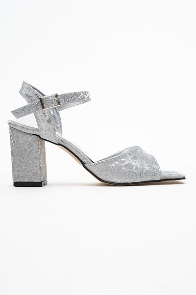 CCWAY AYAKKABI Women's Strappy Heeled Sandals Shoes Silver
