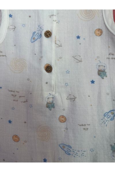 by bubbles Space Patterned Baby Boy Muslin Jumpsuit