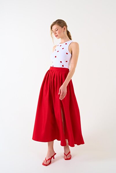 COTTONLAB تنورة مشقوقة - أحمر