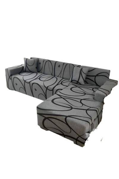 JOJO HOME Elastic Cover for Corner Sofa, Jojo Home, Abstract Print, M L, Gray-Black