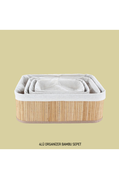 intoku Ivory Bamboo 4-Piece Multi-Purpose Bathroom Organizer Basket