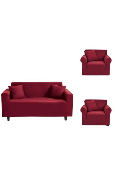 OEM Elastic Sofa Cover and 2 Armchair Covers, Uni, 180x230cm/90x140cm, Bordo
