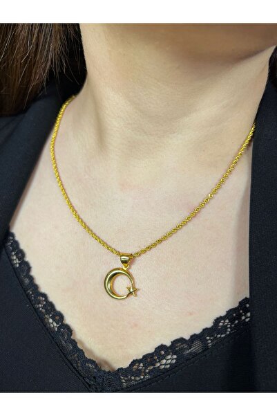 kuyumcu nurettin 3 gr (GRAM) Ay Yıldız Uçlu Singapur Halat Kolye Zincir 50 Cm...