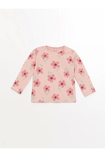LC Waikiki Lcw Baby Pink Crew Neck Printed Baby Girl Pajamas Set