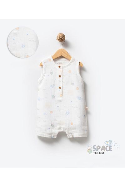 by bubbles Space Patterned Baby Boy Muslin Jumpsuit