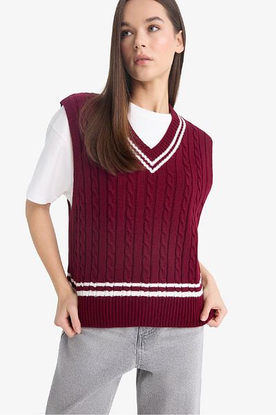 DeFacto Coool Regular Fit V-Neck Sweater D4686Ax25Wn