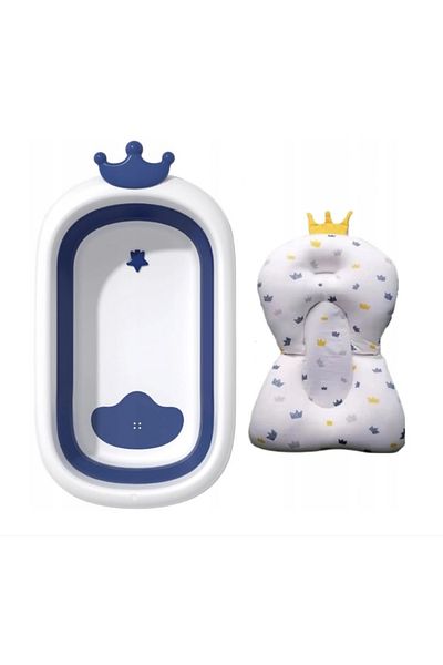 Little Mom Cadita pentru bebelusi pliabila cu pernuta reductor Little Mom King Blue, dimensiune 82 x 50 x 21.5