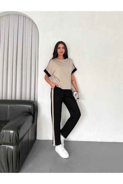 ETİLER COLLECTION بدلة نسائية من القماش المزخرف بخطوط جانبية