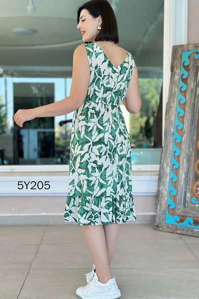 İnce Topuk V-Neck Zero Sleeve Viscose Dress 5Y205
