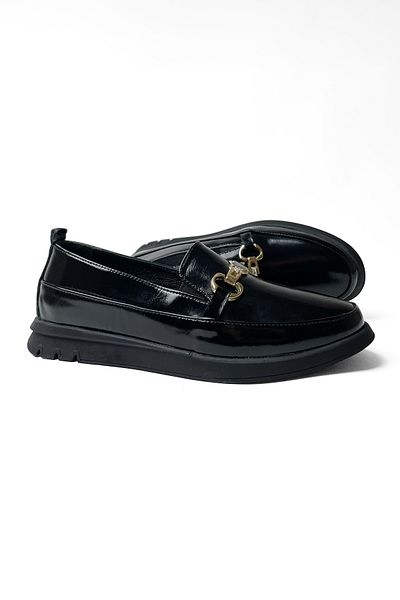 RABU Size 1 Narrow Fit Black Patent Leather Women's 100% Genuine Leather Hidden Internal Wedge Heeled Moccasin Loafer
