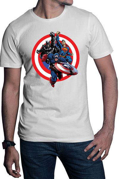 OEM Men's T-shirt Captain America Superman Batman Fight Around World