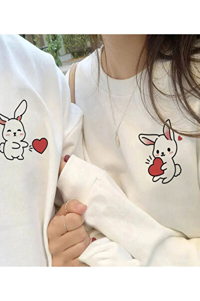 velmorafashion Velmora Rabbit Printed Lover Couple Combination Hooded Sweatshirt & Hodie - White -