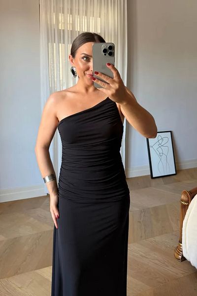 Tuba Butik One Shoulder Gather Detailed Long Dress
