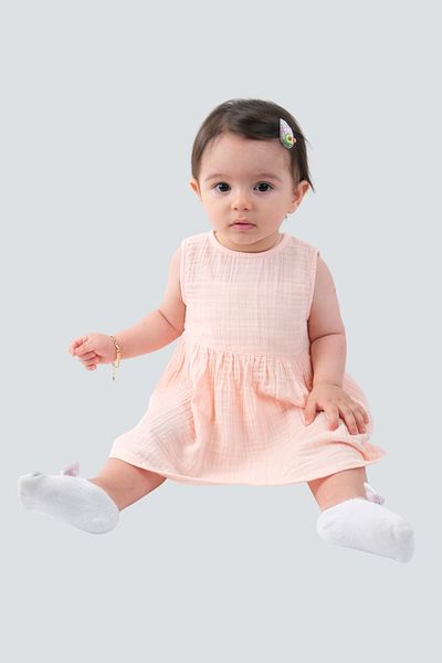 ÇİTİL Organic Muslin Pink Sleeveless Baby Dress 6-9Ay 24-36Months