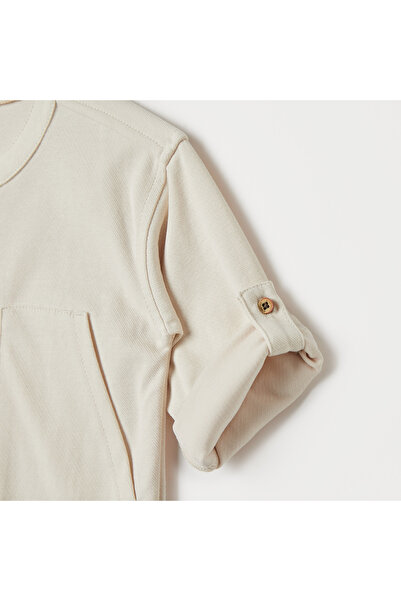 giggles Solid Mandarin Collar Shirt with Pockets and Long Sleeves