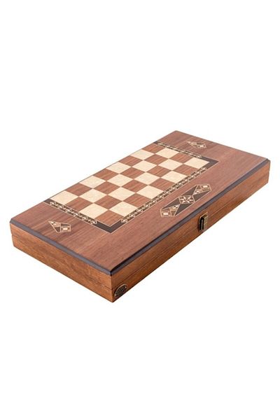 Helena Handmade solid wood and mother-of-pearl backgammon and chess set 2236 Walnut