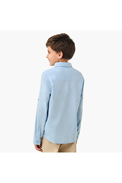 Juniors Solid Shirt with Long Sleeves and Chest Pocket