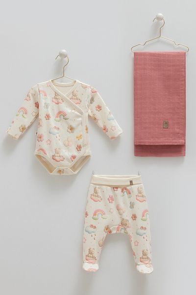 Caramell Newborn 3-Piece Gift Set 0-3 Months 100% Cotton Baby Bodysuit Set and Muslin Blanket (75-85)