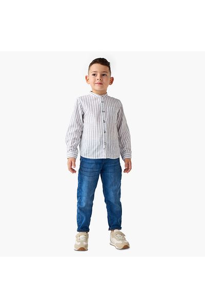 Juniors Striped Shirt with Mandarin Collar and Long Sleeves