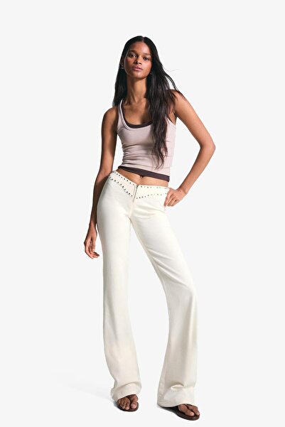 Bershka Trousers with studded waist and zip