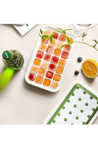 COOYA Ice Cube Tray with Lid and Bin,BPA Free Silicone Ice Tray Ice Molds, with Ice Scoop & Ice Container