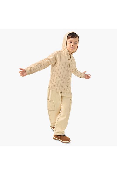 ELIGO Striped Hooded Shirt with Long Sleeves
