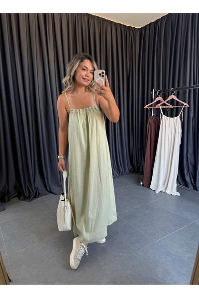 BÜŞRA PERKER Beaded Detailed Strap Linen Dress