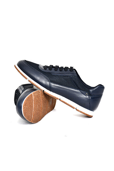 Tuna Genuine Leather/Textile Navy Blue Men's Sneaker Shoes - 241336