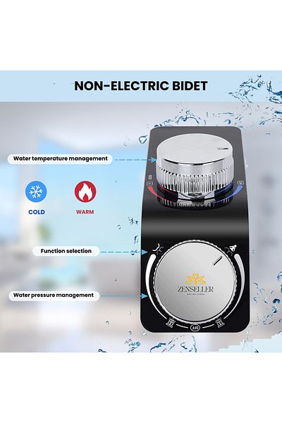 ZENSELLER White Non-Electric Bidet – Compatible with Standard Toilets, Adjustable Jet, Hot/Cold Water,