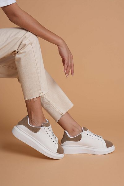JOSEPHWORLD Lt109 White Brown Suede Women's Sneaker
