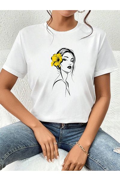 Pink Sky Cotton White Oversize T-Shirt Floral Elegance Printed Comfortable Casual T-Shirt