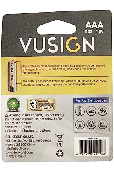 Deli EL206 Super Heavy Duty AAA Batteries – R03, 4pcs, Long-Lasting & Durable – Black
