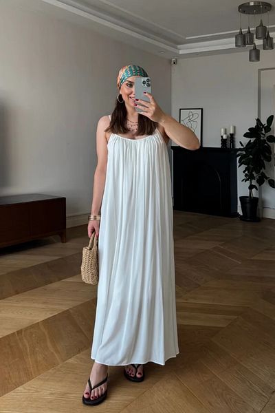 Tuba Butik Flowy Midi Dress with Adjustable Straps