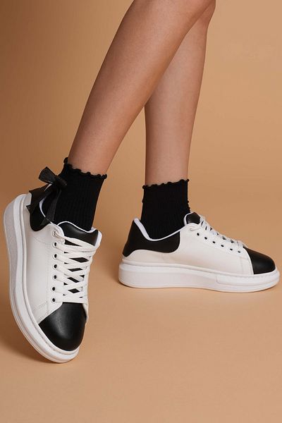 JOSEPHWORLD Lt109 White Black Skin White Sole Women's Sneaker