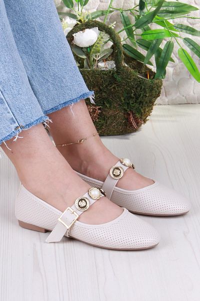fort 01-513 Soft Buckle Detailed Stylish Home Business Office Comfortable Daily Shoes Women's Ballerinas