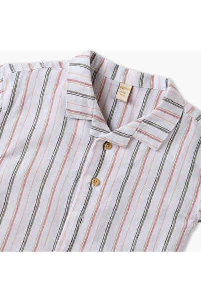 giggles Striped Shirt with Camp Collar and Short Sleeves